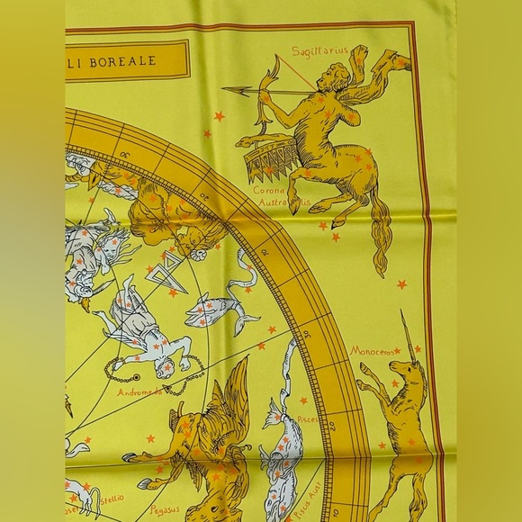 Hermès “Hémisphærium Coeli Boreale” Silk Scarf – Yellow Zodiac Constellation - Picture 4 of 8